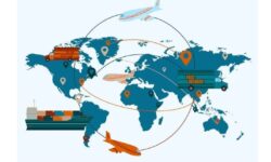 Imagen de mapa mundial con rutas de envío y transporte internacional eficiente.