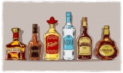 Botellas de licor y bebidas alcohólicas de diferentes marcas y estilos.