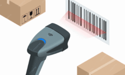 Scanner y etiquetas de código de barras para envíos y logística.
