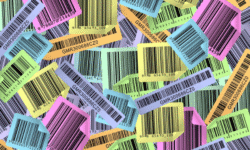 Códigos de barras en colores variados para identificación de productos.