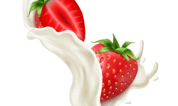 Fresas frescas bañadas en crema, imagen atractiva de fruta y leche.