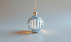 Bola de Navidad con código de barras y decoración de copos de nieve, ideal para regalos.